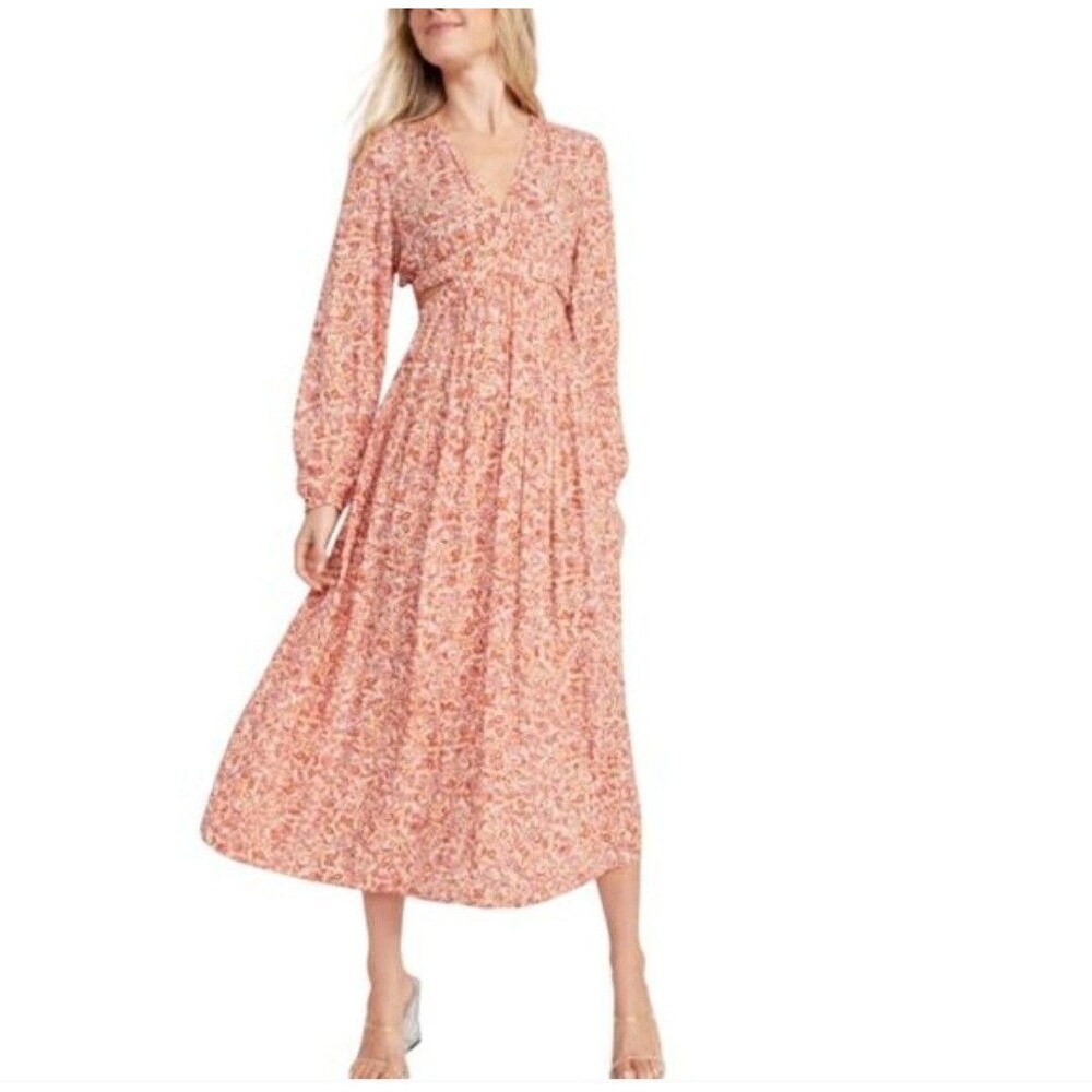 NWT Old Navy Waist Defined Crepe Side Cut Out Floral Boho-Chic Fairy Dress SZ S
